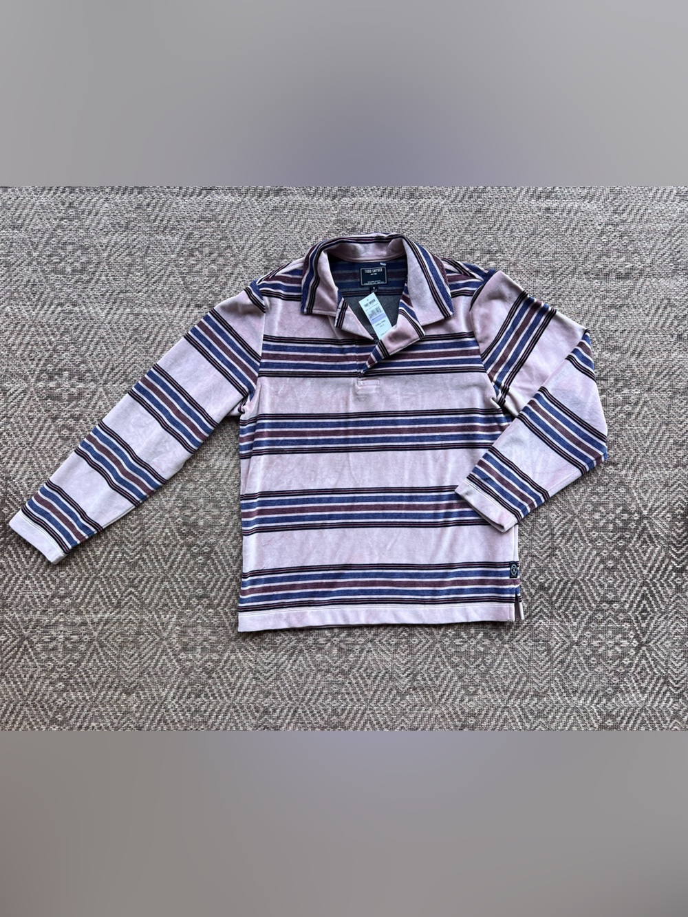 Todd Snyder NWT Shell Pink Striped Velour Polo Shirt Cotton Blend S $248